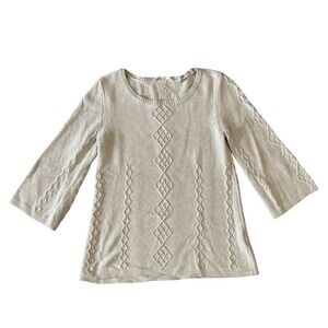 Soft Surroundings Silk Cashmere Blend Lattice Cable Knit Sweater Beige PXS